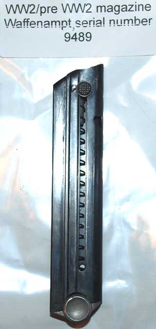 Luger P08 magazine WW2 aluminium base Serial Number 9489